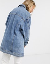 Thumbnail for your product : Topshop super oversized denim jacket in mid wash blue