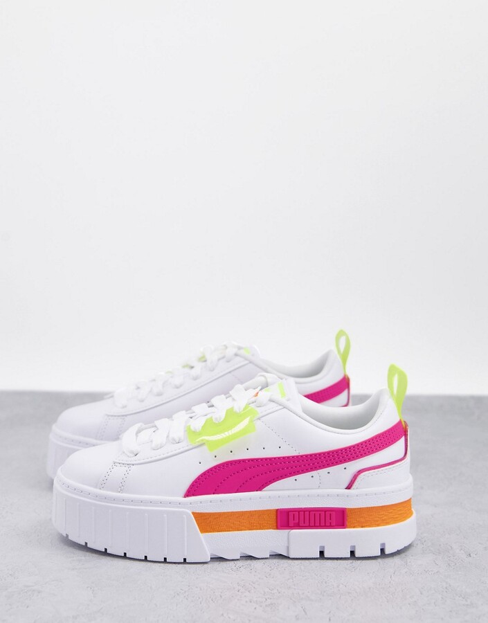 Puma Mayze platform sneakers in white and pink - ShopStyle