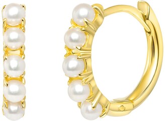14K Yellow Gold Plated Triple Pearl Hook Earrings