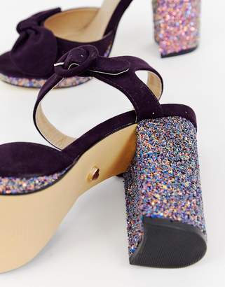 Oasis block heeled sandals with glitter heel in purple