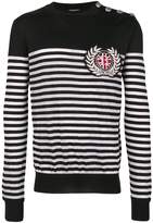 Thumbnail for your product : Balmain striped logo fitted sweater
