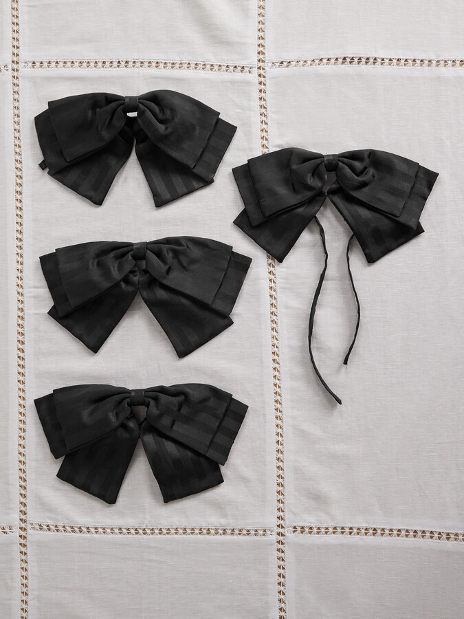 Gohar World - Set Of Four Striped Cotton-blend Napkin Bows - Black