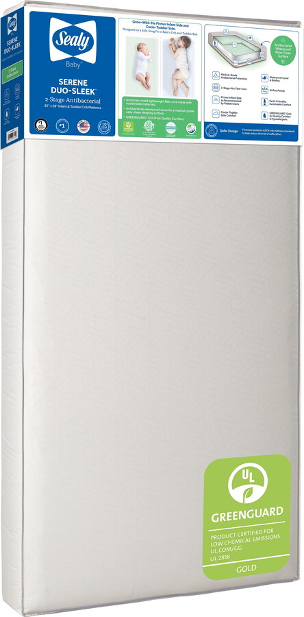 Sealy Baby Serene Duo-Sleek Crib Mattress 2-Stage Antibacterial Waterproof Infant and Toddler Mattress