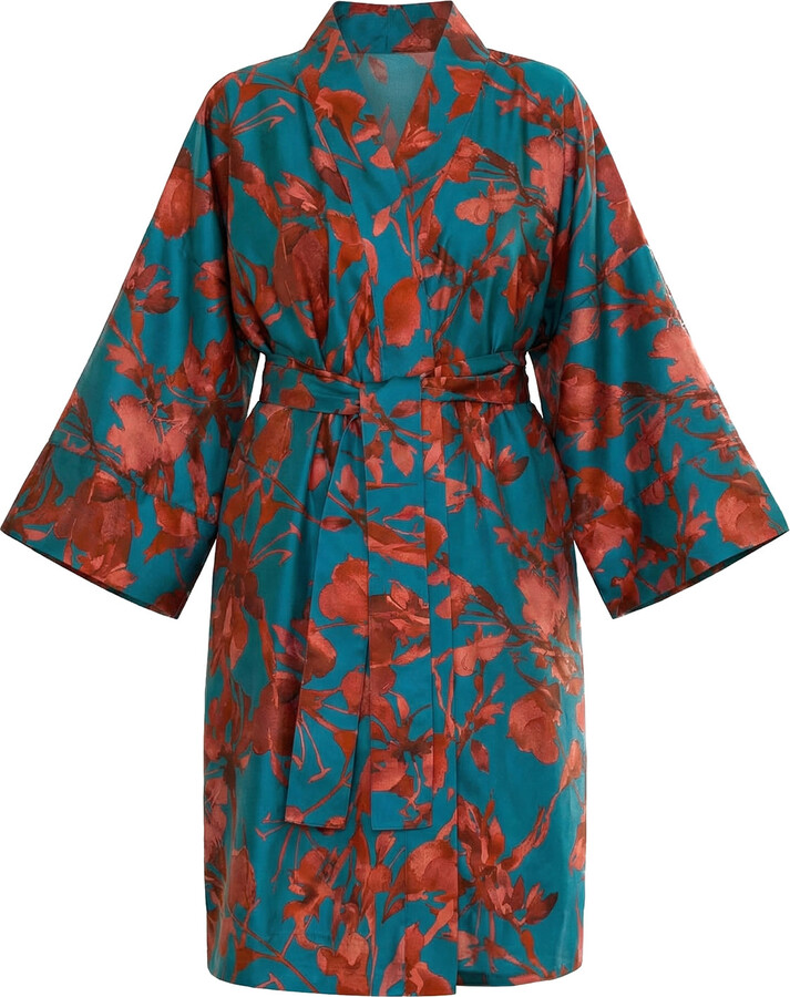 Decoflux Home Blue / Red Cotton Sateen Kimono Robe Rainbow Blue