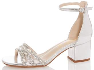 Quiz Silver Diamante Low Block Heels