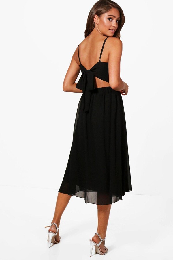 chiffon tie back midi skater dress
