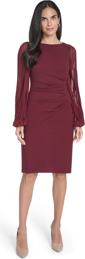 Jessica Howard Women's Pleated Sleeve Side Tuck Sheath Dress
