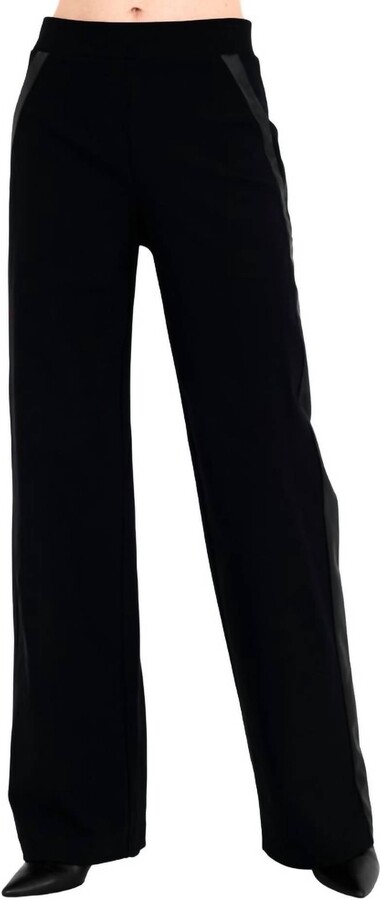 Elaine Kim Clovis Tech Stretch Slouchy Pants With Vegan Leather Stripe In Black