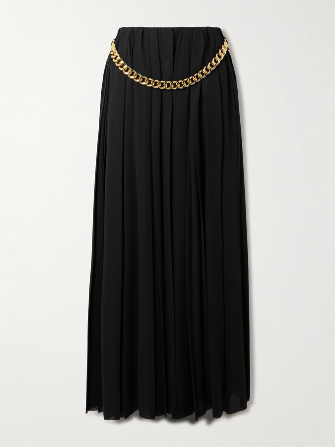 Balenciaga Chain-embellished Pleated Crepe Maxi Skirt - Black