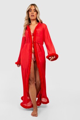 fluffy trim maxi robe