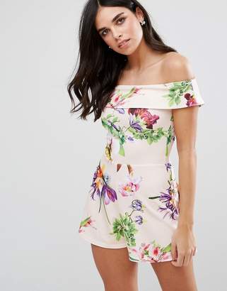 Oh My Love Bardot Playsuit In Floral Print