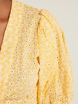 Thumbnail for your product : Lisa Marie Fernandez Puff-sleeved Tie-waist Cotton Blouse - Orange White