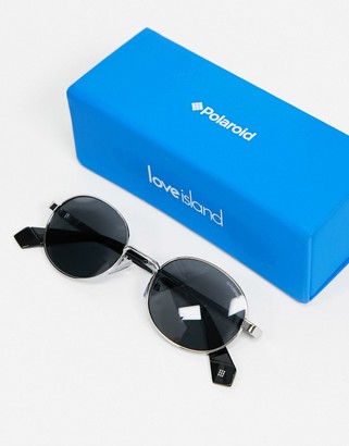 Polaroid X Love Island round sunglasses in silver with black lens -  ShopStyle