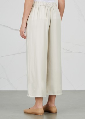 Eileen Fisher Bone Wide-leg Silk Trousers