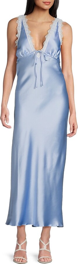 Bebe Lace-Trimmed Satin Midi-Slipdress