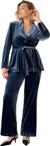 Ellos ellosVelvetBeltedBlazer-24,DustyNavy
