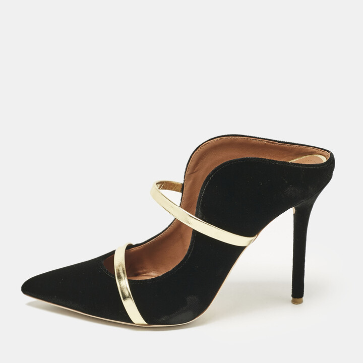 Malone Souliers Black/Gold Velvet and Leather Maureen Mules Size 38