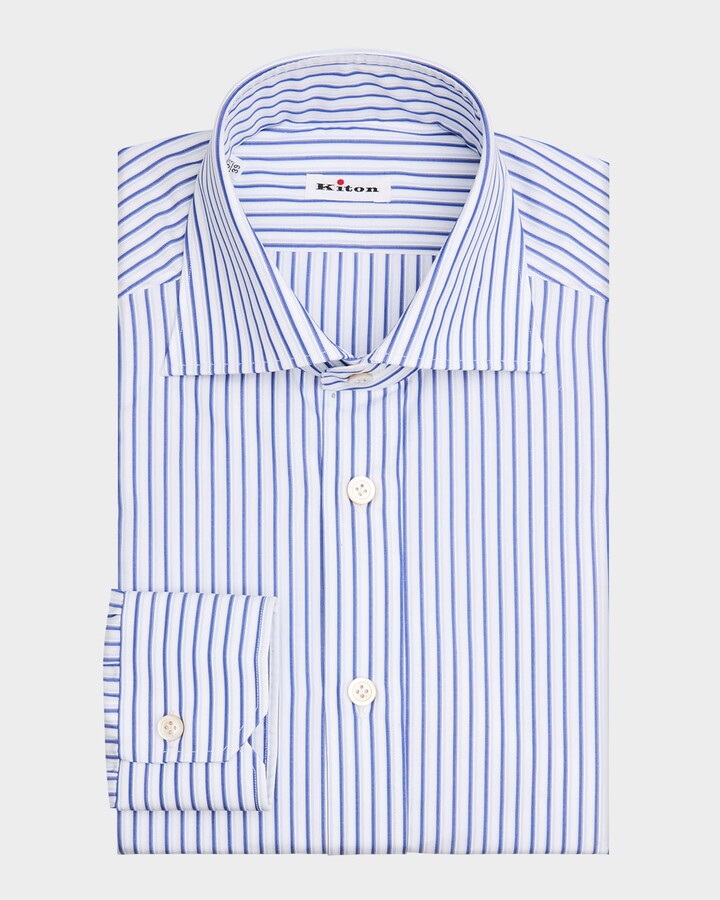 Kiton Men's Cotton Multi-Stripe Point Collar Dress Shirt