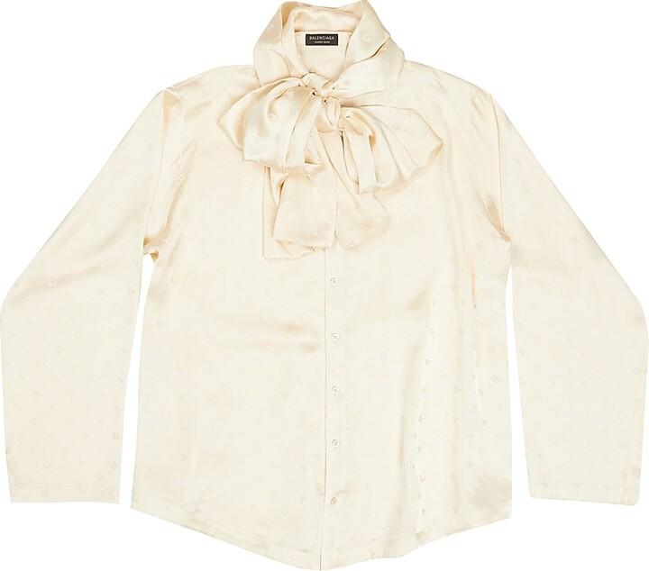 Balenciaga Women's Logo Letters All Over Hooded Blouse - Ivory - Size 0