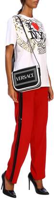 Versace Crossbody Bags Vintage 90s Leather Shoulder Bag With Logo Print