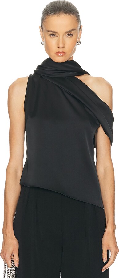 Monse Sleeveless Asymmetric Scarf Top in Black