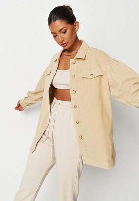 Missguided Tan Cord Button Denim Shacket - ShopStyle