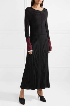 La Ligne - Tie-back Color-block Ribbed-knit Midi Dress - Black