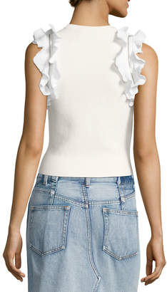 3.1 Phillip Lim Sleeveless Fitted Cotton Top w/ Ruffled Trim