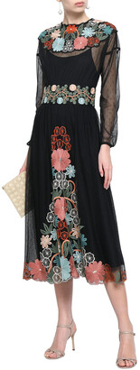 RED Valentino Embroidered Point D'esprit Midi Dress
