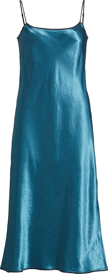 Vince Women's Satin Slip Midi-Dress - Blue Waltz Deep Lake - Size Medium