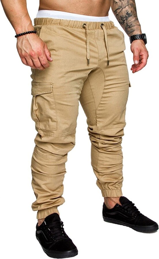 Men's Floral Skinny Trousers Work Cargo Casual Long Pants Jogger Fashion Bottoms