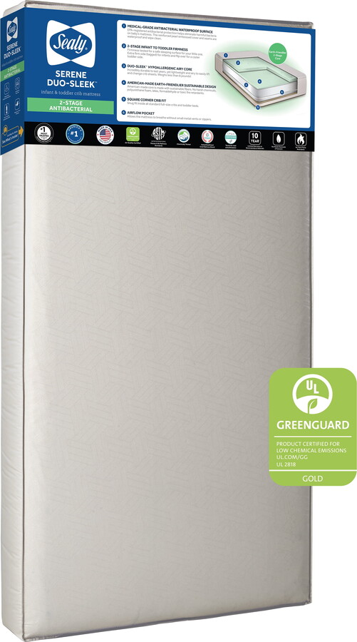 Sealy Serene Duo-Sleek Crib Mattress, 2-Stage Foam Baby Mattress, Toddler Mattress, Waterproof