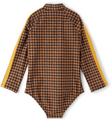 Thumbnail for your product : Mini Rodini Kids Brown Houndstooth Long Sleeve Swimsuit