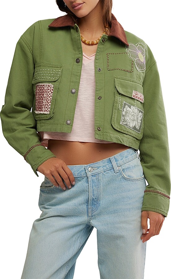Free People Martha Workwear Appliques Jacket