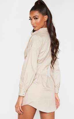 PrettyLittleThing Stone Fitted Waist Shirt Dress