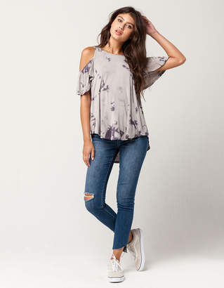 Others Follow Tie Dye Womens Cold Shoulder Top