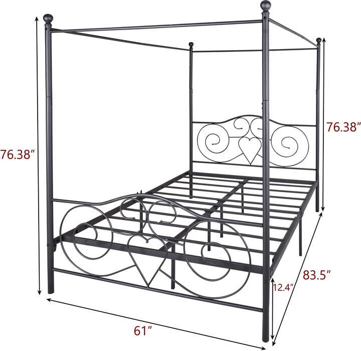 GEROJO Black Metal Queen Size Canopy Bed Frame with Vintage Style