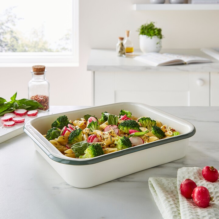 Dunelm Small Enamel Baking Tray, Cream and Sage Cream ShopStyle