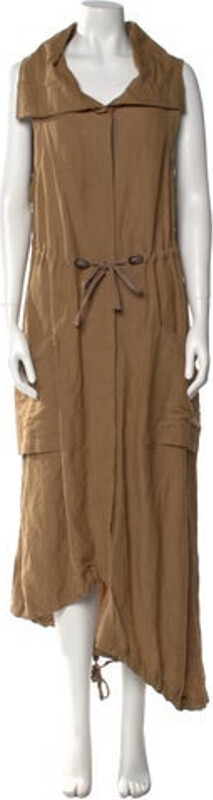 Nicholas K Linen Tent Dress Brown Short Sleeve with Cowl Neck Button Closure at Front