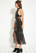 Thumbnail for your product : Forever 21 FOREVER 21+ Nightwalker Faux Leather Fringe Crop Top