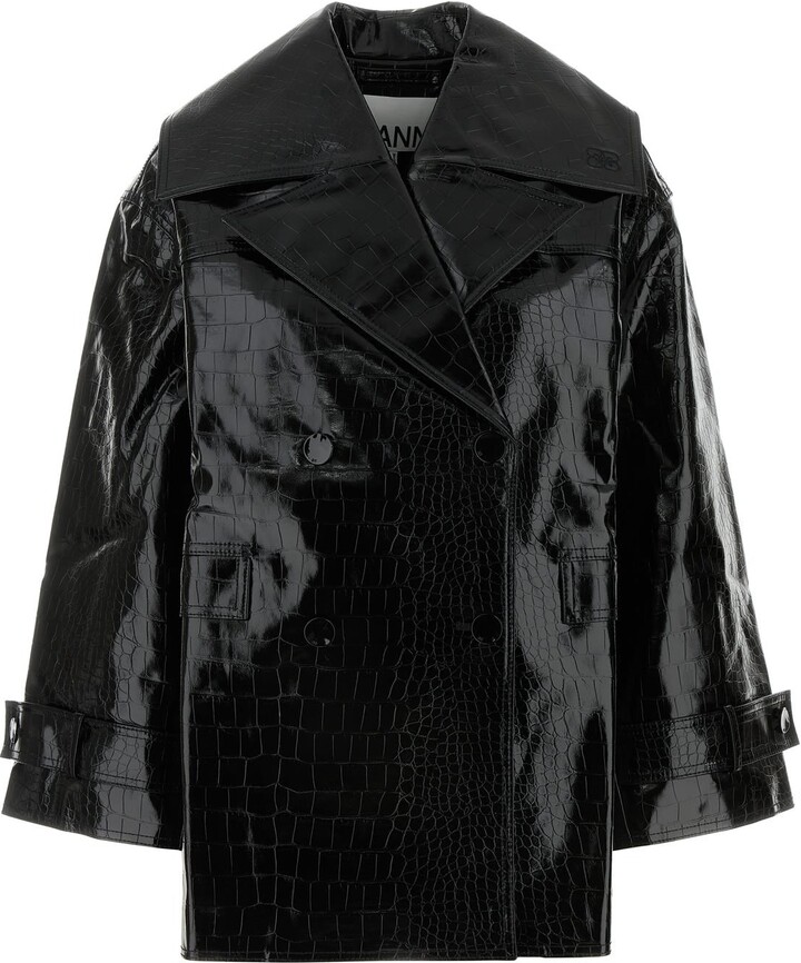 Black synthetic leather coat