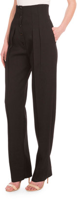 Victoria Beckham High-Waist Pleated-Front Pants, Black
