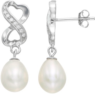 Sterling Silver Freshwater Cultured Pearl & Cubic Zirconia Infinity Drop Earrings