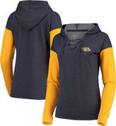 Thumbnail for your product : Antigua Women's Heathered Navy and Gold Nashville Predators Amaze Lace-Up Hoodie Tri-Blend Long Sleeve T-shirt