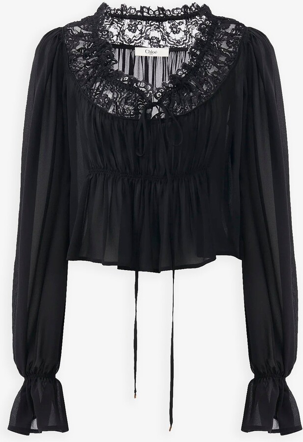 Chloé Scoop-Neck Cropped Black Top In Silk