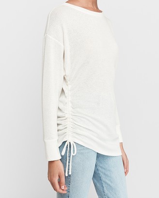 Express Soft Waffle Knit Ruched Side Tie Tee