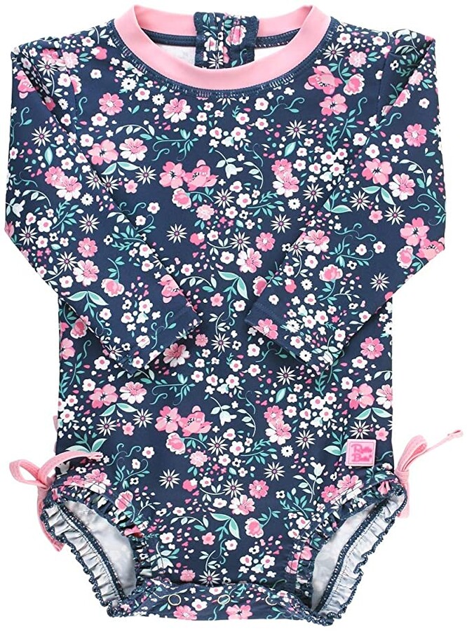 RuffleButts® Baby/Toddler Girls Long Sleeve One Piece Swimsuit with UPF 50+ Sun Protection