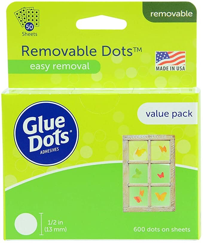 Glue Dots Double-Sided Removable Dots, 1/2'', Clear, Pack of 600 (8388)