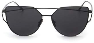 MapletopTwin-Beams Sunglasses, Women Metal Frame Mirror Cat Eye Glasses
