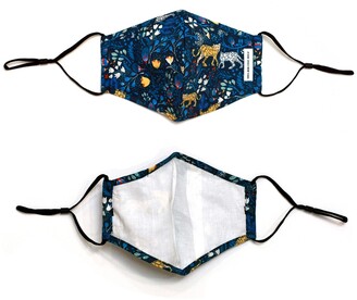 Jessie Zhao New York - 2 Pack 100% Organic Cotton Face Mask With Filter Pocket Blue Leopard No.1